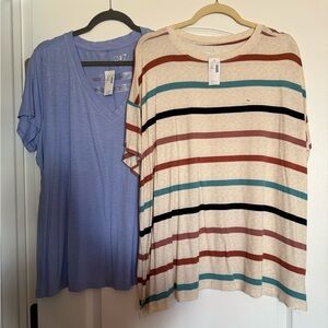 Maurices Cream Tee with Teal, Rust & Navy Stripes